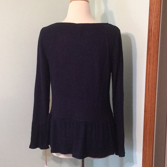 ELLE Deep Navy Sweater w/Ruffled Hem & Sleeves - Picture 3 of 6